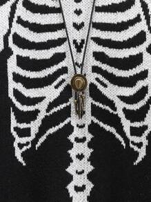 Manfinity LEGND Men's Casual Color Graphic Block Skeleton Pattern Street Wear Urban Pullover Long Sleeve Sweater, Autumn/Winter Halloween Sweater, For Friends, Grunge Style