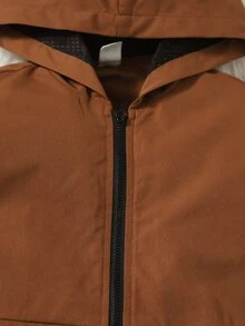 SHEIN 小男童側翻蓋口袋拉鍊連帽連身褲