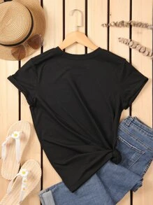 INAWLY Áo thun họa tiết mèo và khẩu hiệu Tại sao bạn lại nhìn tôi? Áo thun họa tiết cho nữ - màu đen - Xem 2