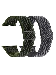 2Pcs/Set Nylon Sport Loop Band Compatible With Apple Watch Band 38mm 40mm 41mm 42mm 44mm 45mm 46mm 49mm Women Men, Soft Adjustable Replacement Strap Compatible With IWatch Series 10 9 8 7 6 5 4 3 2 1 SE Ultra 2/1 - Army Green - View 1