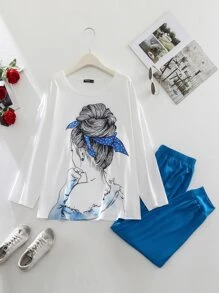 Mulvari Plus Figure Graphic Tee & Joggers - Blue and White - View 4