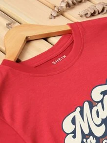SHEIN LUNE Slogan Áo thun cổ tròn có họa tiết được sản xuất từ những năm 80 - Đỏ - Xem 3