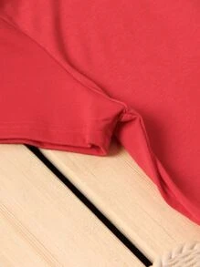 SHEIN LUNE Slogan Áo thun cổ tròn có họa tiết được sản xuất từ những năm 80 - Đỏ - Xem 4