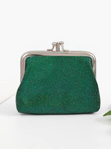 Rhinestone Decor Kiss Lock Coin Purse - Green - View 1