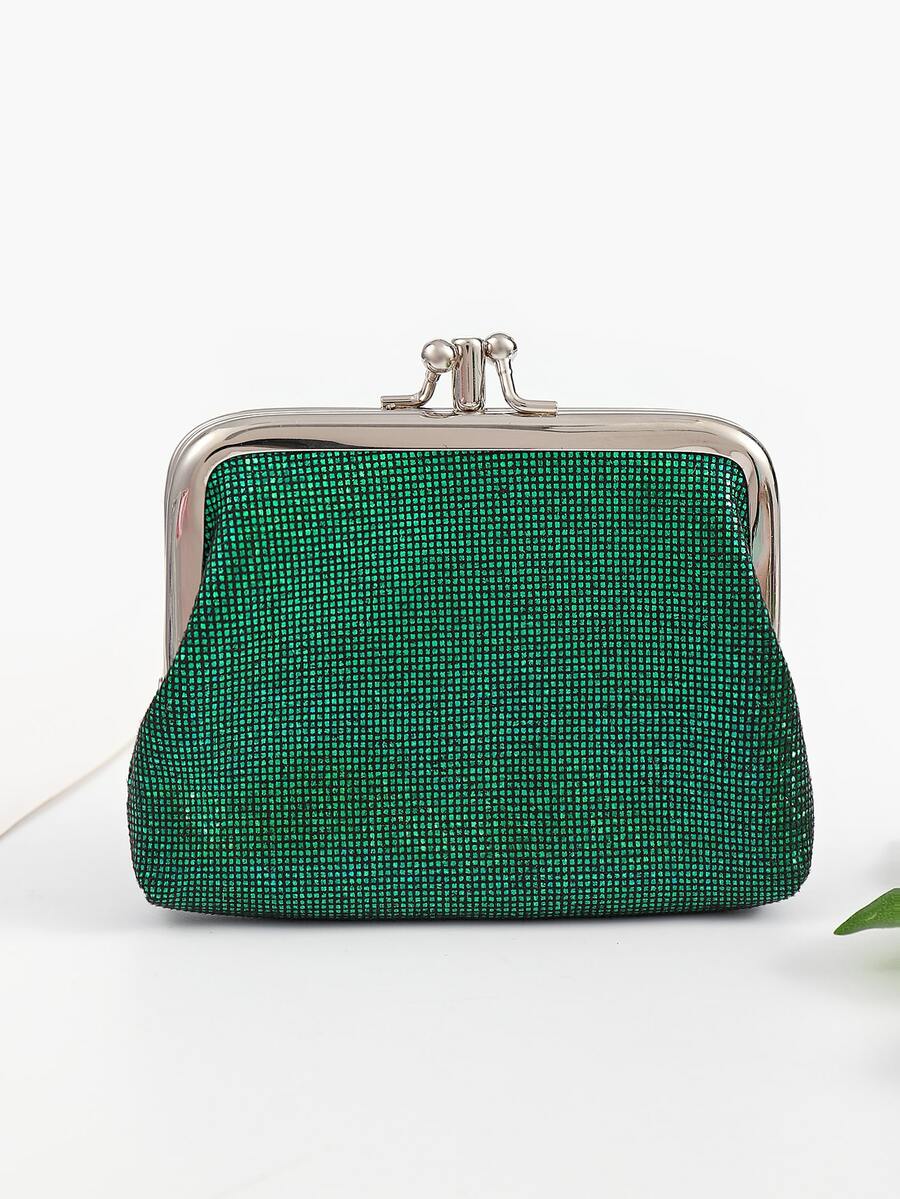 Rhinestone Decor Kiss Lock Coin Purse - Green - View 1