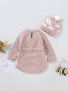 Baby Girls' Flower Pattern Sweater Jumpsuit - Pink - View 2