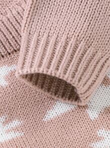 Baby Girls' Flower Pattern Sweater Jumpsuit - Pink - View 4