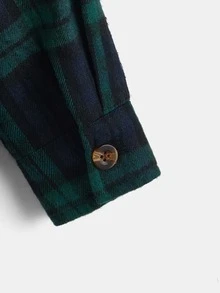 SHEIN 男孩格紋印花毛絨內襯連帽外套不帶T恤 - 綠色 - 查看 3