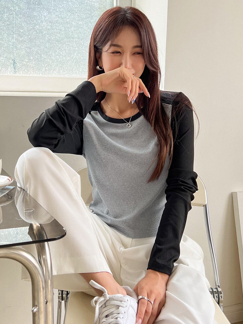 Two Tone Rib-knit Tee