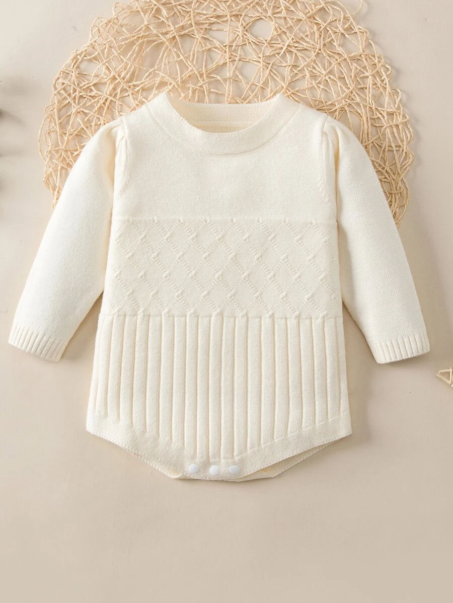 Baby Puff Sleeve Knit Bodysuit - Beige - View 1