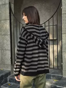 ROMWE Grunge Punk Cárdigan con cremallera a rayas - Multicolor - Ver 2