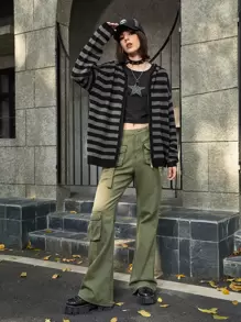 ROMWE Grunge Punk Cárdigan con cremallera a rayas - Multicolor - Ver 4