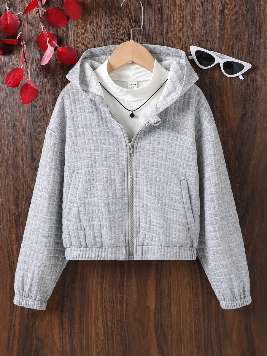 Girls Zip Up Drop Shoulder Hooded Jacket Without Jumper - Grey - View 1