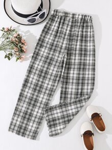 SHEIN Girls Plaid Print Slant Pocket Trousers - Multicolor - View 2