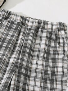 SHEIN Girls Plaid Print Slant Pocket Trousers - Multicolor - View 4