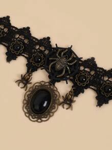 蜘蛛和珠子裝飾頸鏈 - 黑色 - 查看 2