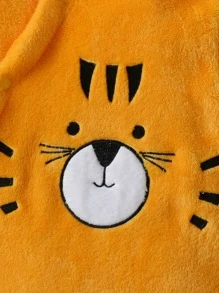 Baby Cartoon Embroidered Hooded Flannel Jumpsuit - Yellow - View 3