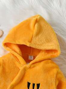 Baby Cartoon Embroidered Hooded Flannel Jumpsuit - Yellow - View 4