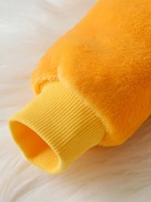 Baby Cartoon Embroidered Hooded Flannel Jumpsuit - Yellow - View 5