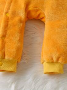 Baby Cartoon Embroidered Hooded Flannel Jumpsuit - Yellow - View 6