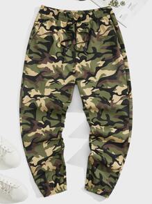 Manfinity Hombres Pantalones con estampado de camuflaje de cintura con cordón - Multicolor - Ver 1