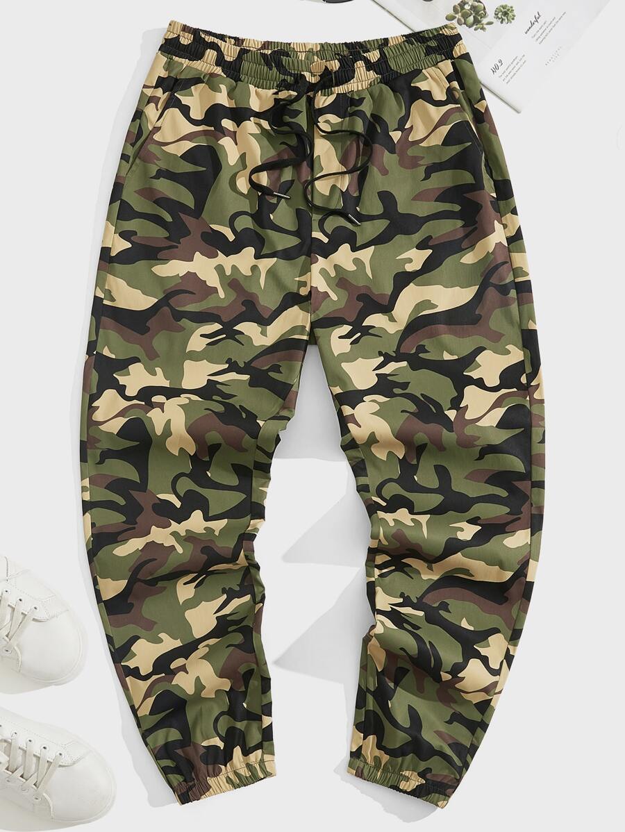 Manfinity Hombres Pantalones con estampado de camuflaje de cintura con cordón - Multicolor - Ver 1