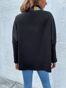 SHEIN LUNE Plaid Print Batwing Sleeve Pocket Patched Overcoat - Multicolor - View 2