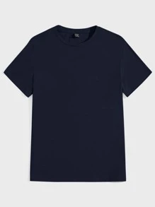 Manfinity VCAY T-shirt homme à col rond unicolore, été - Bleu marine - Voir 1
