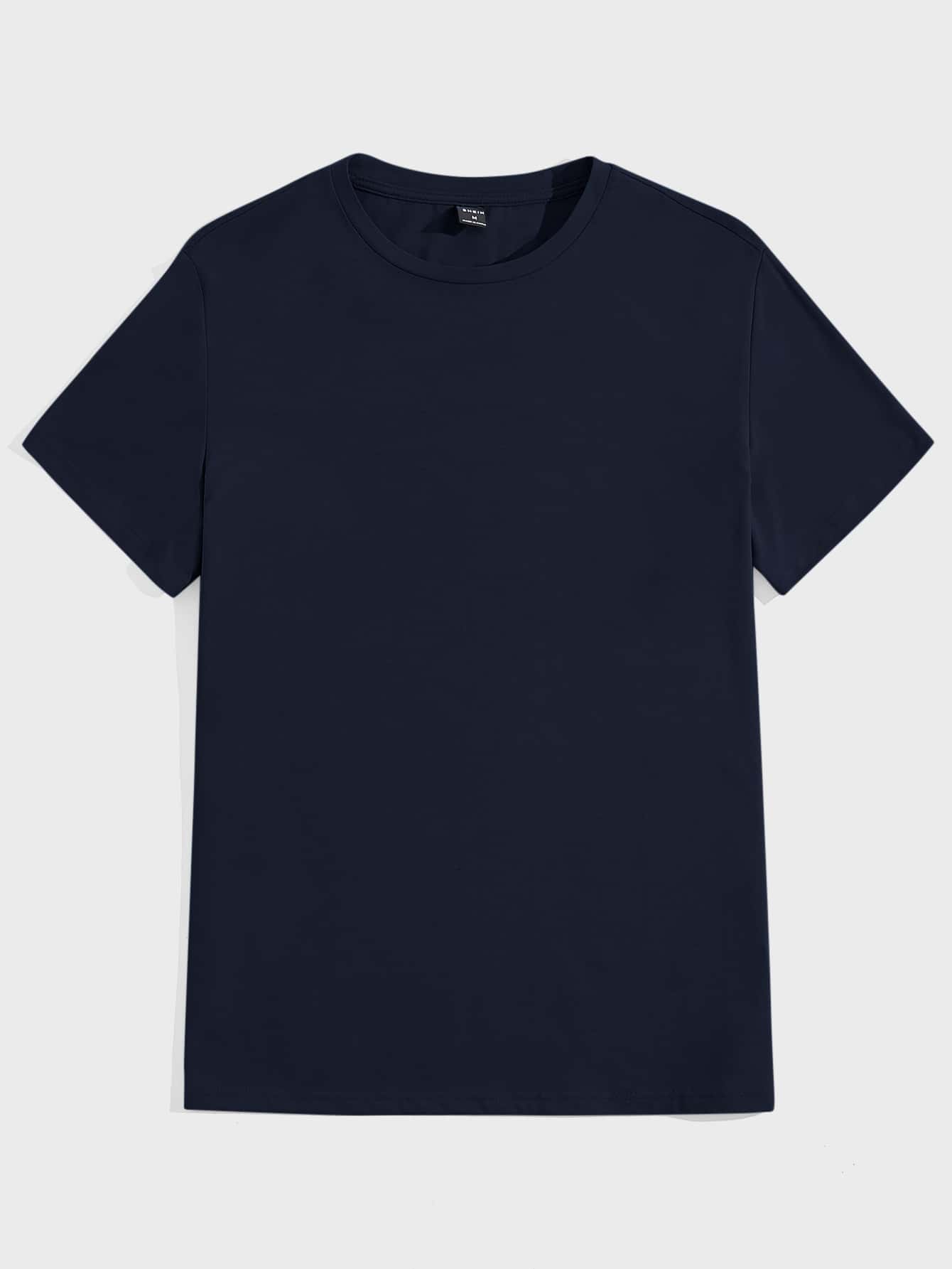 Manfinity VCAY T-shirt homme à col rond unicolore, été - Bleu marine - Voir 1