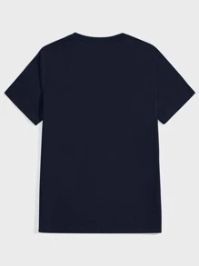 Manfinity VCAY T-shirt homme à col rond unicolore, été - Bleu marine - Voir 2