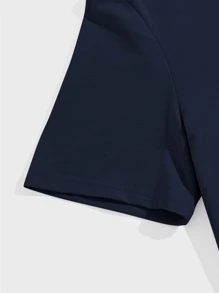 Manfinity VCAY T-shirt homme à col rond unicolore, été - Bleu marine - Voir 3