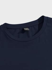 Manfinity VCAY T-shirt homme à col rond unicolore, été - Bleu marine - Voir 4