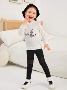 SHEIN Young Girl Comfortable Casual Mesh Knit Leggings With Patchwork - Black - View 4