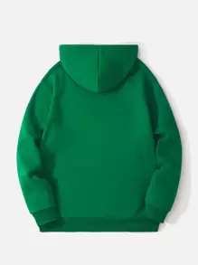 Men Kangaroo Pocket Drawstring Thermal Hoodie - Green - View 2