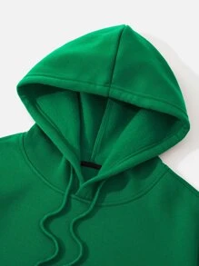 Men Kangaroo Pocket Drawstring Thermal Hoodie - Green - View 4