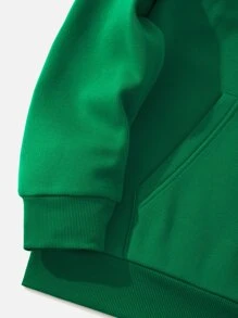 Men Kangaroo Pocket Drawstring Thermal Hoodie - Green - View 5