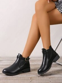Giày bốt Chelsea một bước có khóa cưỡi ngựa và phong cách phương Tây dành cho nữ - màu đen - Xem 3