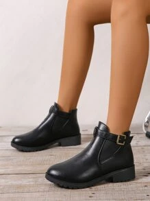 Giày bốt Chelsea một bước có khóa cưỡi ngựa và phong cách phương Tây dành cho nữ - màu đen - Xem 4