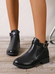 Giày bốt Chelsea một bước có khóa cưỡi ngựa và phong cách phương Tây dành cho nữ - màu đen - Xem 5