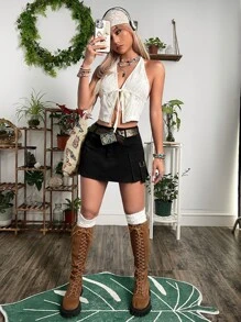 SHEIN ICON Gorpcore Grunge Flap Pocket Side Mini Cargo Skirt - Black - View 3