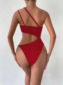 Zolique Body tipo mono con hombro descubierto y corte para ropa de Año Nuevo - Rojo - Ver 2