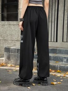 ROMWE Grunge Punk Skull Graphic Sweatpants, School - Black - View 2