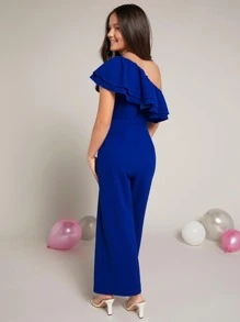 SHEIN Pitira Chicas adolescentes Mono de un hombro a capas ribete con fruncido