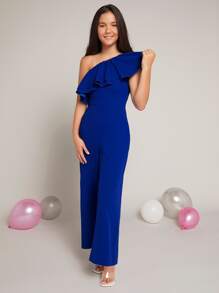 SHEIN Pitira Chicas adolescentes Mono de un hombro a capas ribete con fruncido