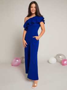 SHEIN Pitira Chicas adolescentes Mono de un hombro a capas ribete con fruncido
