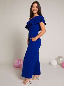 SHEIN Pitira Chicas adolescentes Mono de un hombro a capas ribete con fruncido