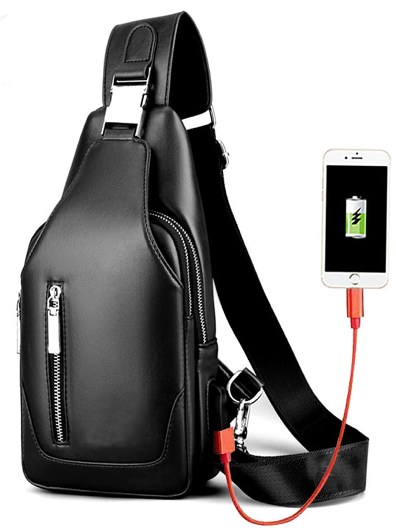 New Chest Bag Men's Backpack Men's Bag Small Backpack Casual Leather Bag Shoulder Crossbody Bag Men's Bag Zipper - Black - View 1