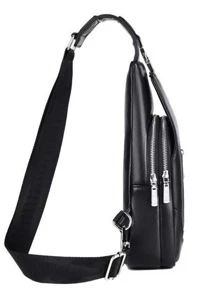 New Chest Bag Men's Backpack Men's Bag Small Backpack Casual Leather Bag Shoulder Crossbody Bag Men's Bag Zipper - Black - View 4