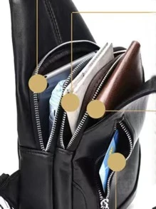 New Chest Bag Men's Backpack Men's Bag Small Backpack Casual Leather Bag Shoulder Crossbody Bag Men's Bag Zipper - Black - View 6