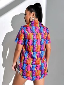 SHEIN SXY 滿版人像圖案前排扣襯衫 - 彩色 - 查看 2